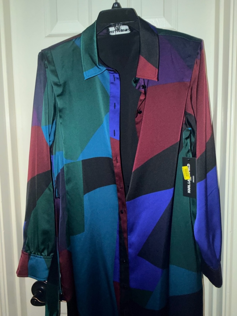 Karl Lagerfeld Paris NWT Geometric Print Shirt Dress – Belted Size 14 - Picture 7 of 7